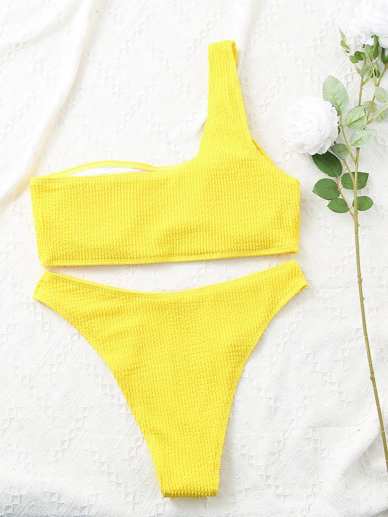 Women wimsuit solid color snake boy cloth single shoulder high waist bikini sexy swimsuit