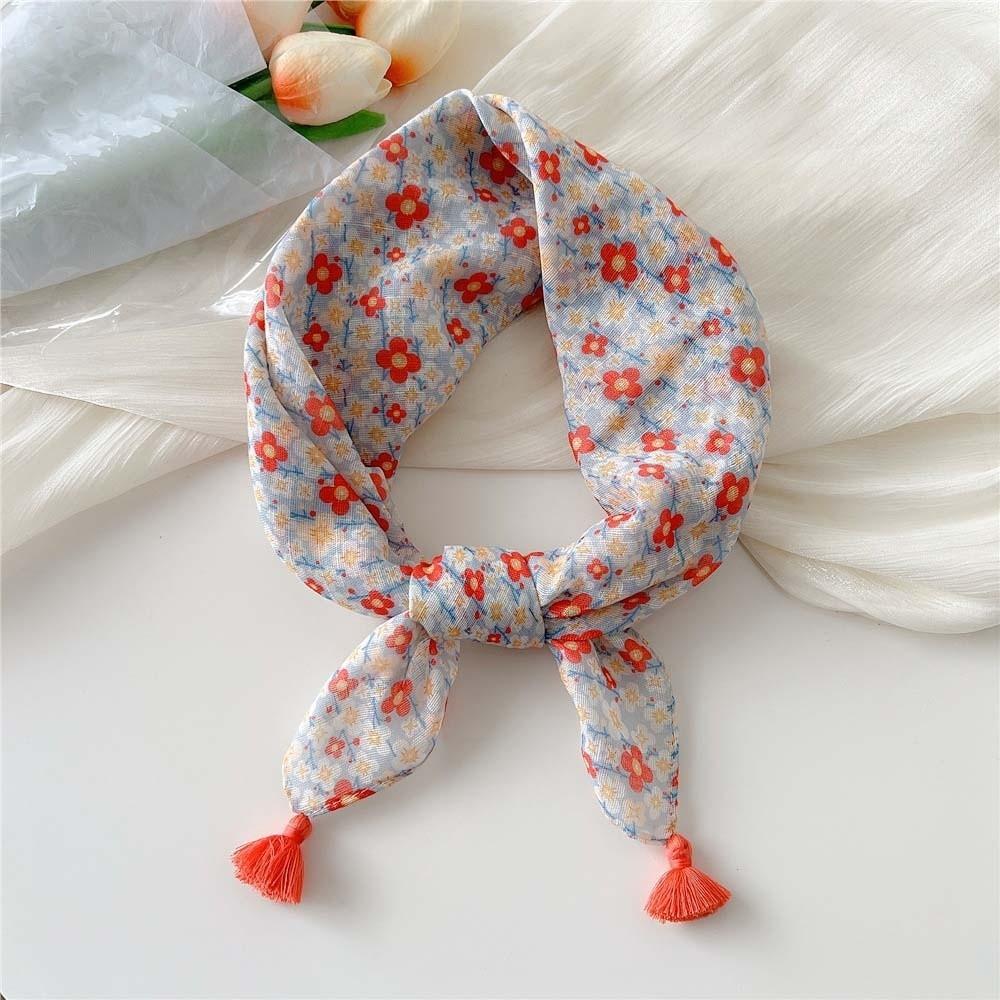 Fringed Hair Bandana Cotton-Linen Floral Kerchief Tassel Muffler Neck Neckerchief Girls Style 11