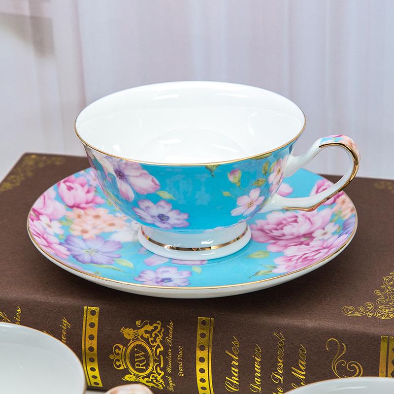 Tea Cup and Saucers Floral Tea Cups with Gold Trim Porcelain Bone China Teacup Coffee Cappuccino Espresso Latte Mugs for Party