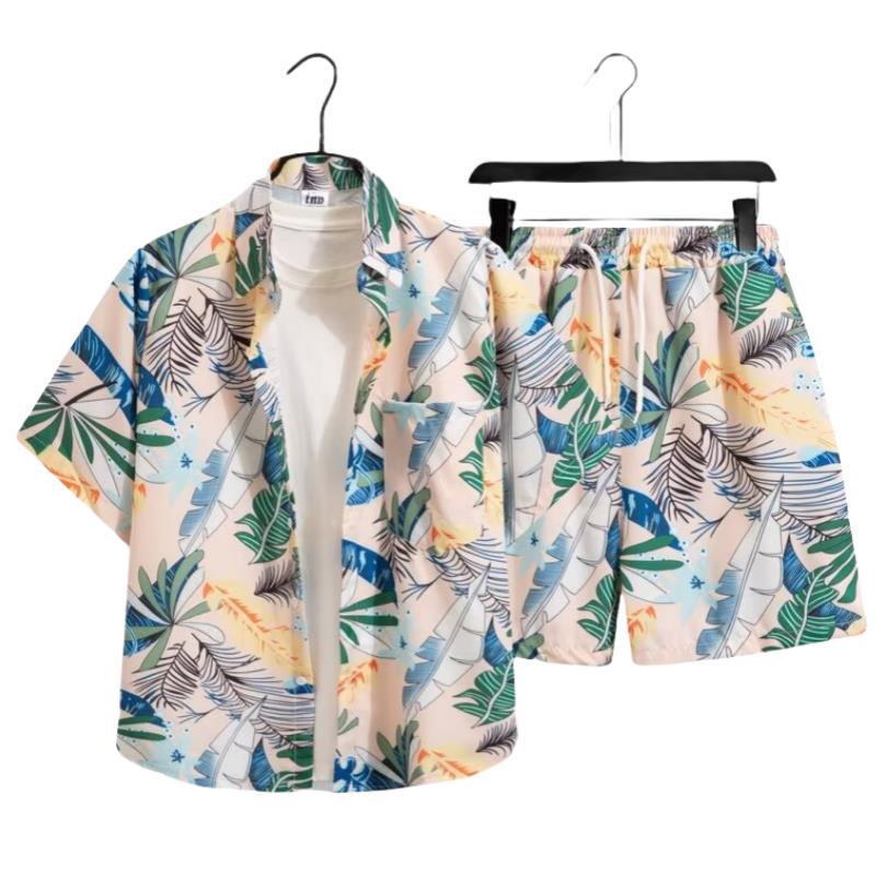Unisex Summer Ice Silk Quick-Dry Hawaiian Shirt & Shorts Set