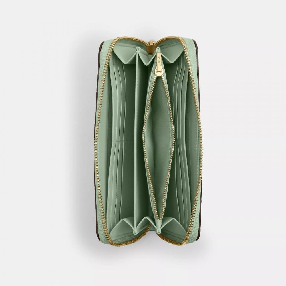 Coach Long Zip Around Wallet Gold Pale Green With Floral Print