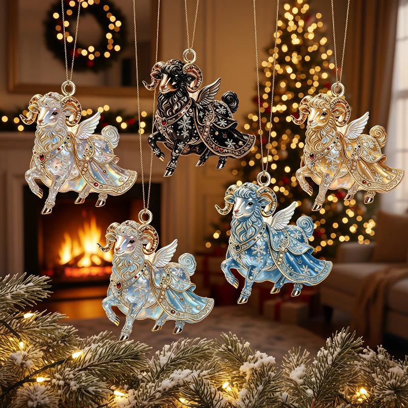 2D Flat Goat Hanging Ornament Christmas Tree Car Rearview Mirror Decoration Hanging Mascot Pendant Home Decoration