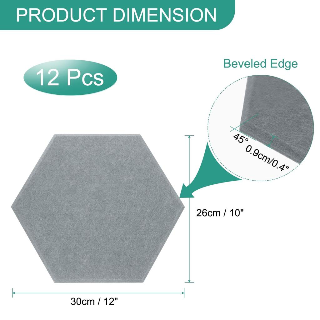 Uxcell 12-Piece Self-Adhesive Acoustic Panels, 12" X 10" X 0.4", Good Density Soundproof Padding, Hexagonal Soundproof Absorbent Panels, Insulated
