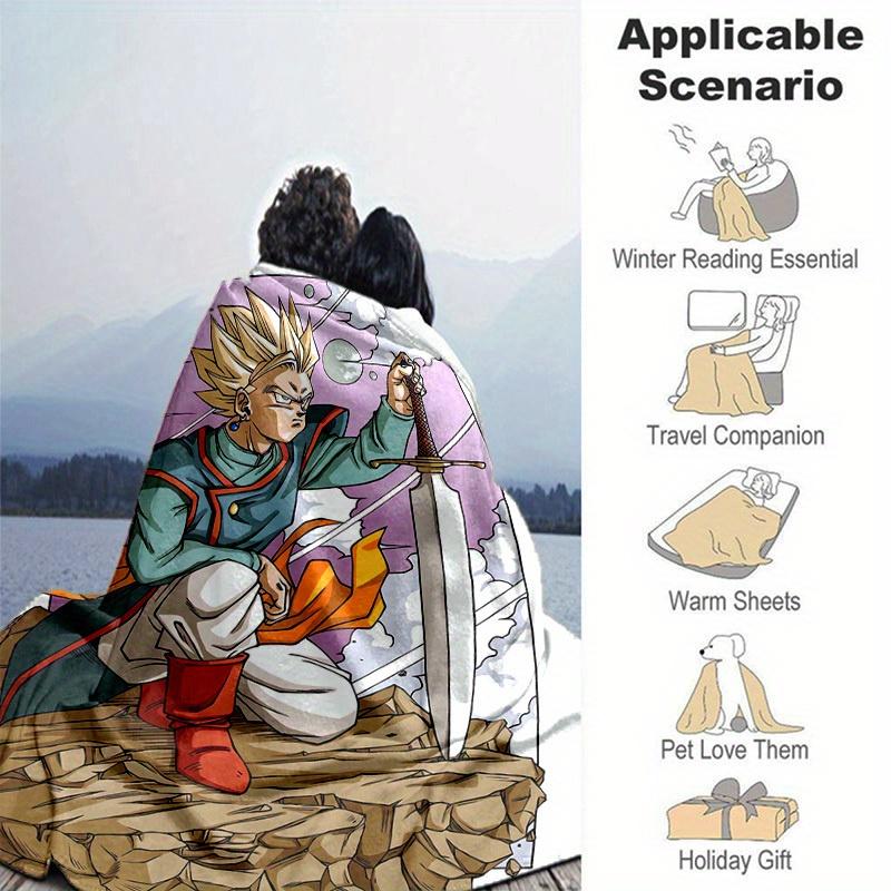 1pc, Dragon Warrior Home Decor: Super Saiyan Blanket, Perfect Gift for Bedroom, Living Room, Travel, Camping, Car, Beach, Office Naps. Cozy Flannel Th