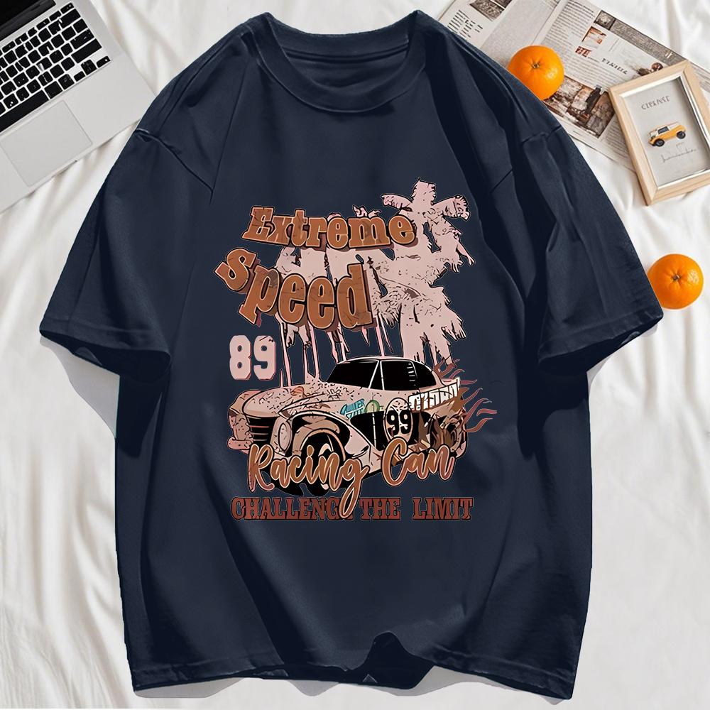 Extreme Speed Racing Car Print Mens T Shirt Casual Tops Fashionable Loose O-Neck T-Shirts Cotton Multicolor Short Sleeve