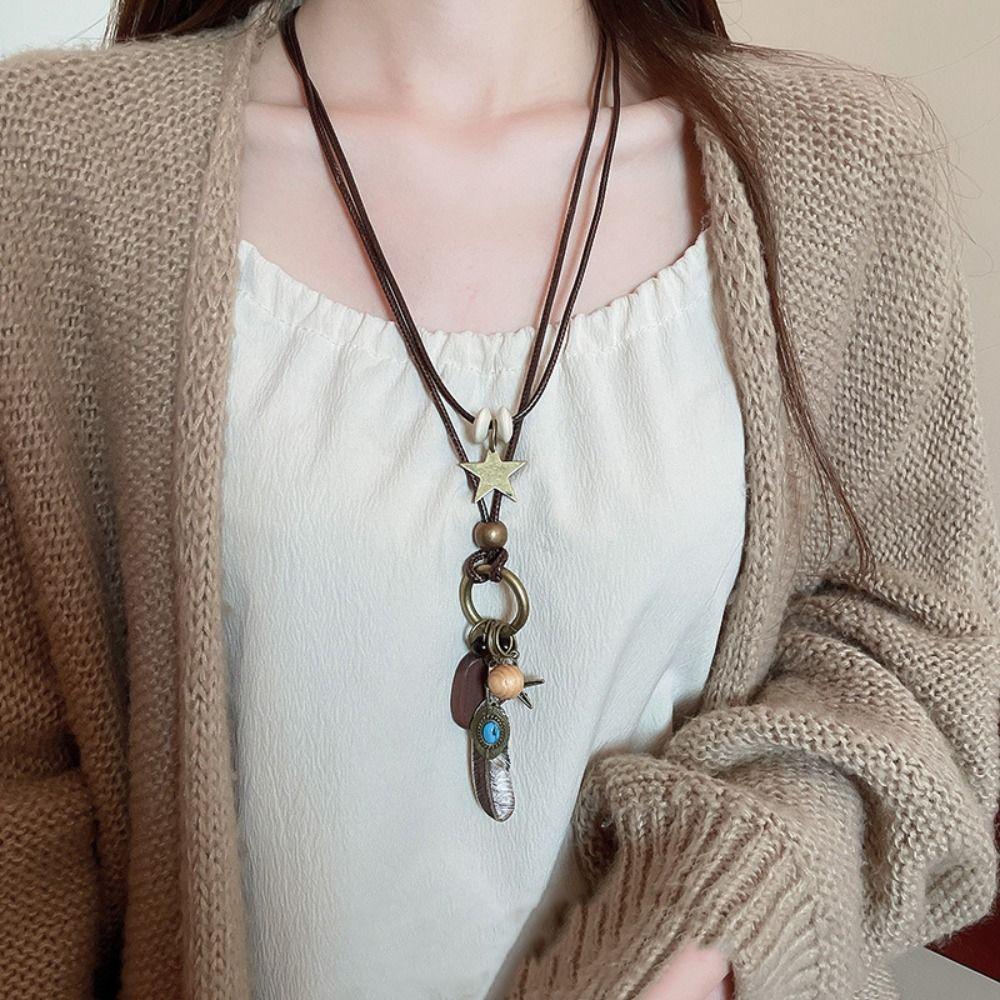 Geometric Bohemian Style Choker Long Sweater Chain Ethnic Style Necklace Jewelry Accessories