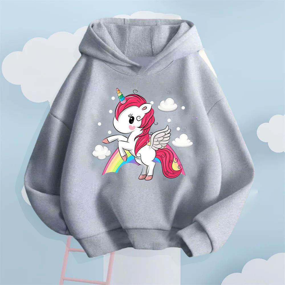 Creative Rainbow Horse Pattern Children's Sweatshirt for Boys and Girls Youthful Style Casual Plush Hooded Sweatshirt