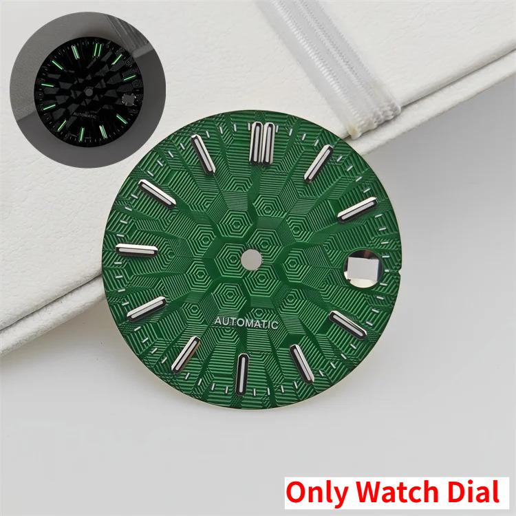 NH35 Watch Dial and Watch Hands 28.5mm Geometric Shapes Texture Dial Green Luminous Watch Accessories for NH35 NH36 Movement
