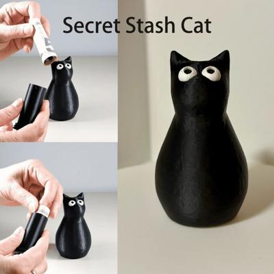 Alijo Secreto Gato Figurita de Gato Negro Impresa en 3D para Esconder Objetos Pequeños Lindo Gato Broma Decoración de Mesa Figuras Coleccionables para Amantes de los Gatos
