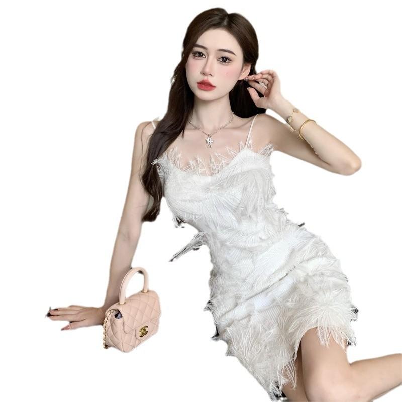 2025 moda yeni kadın giyim süper peri ünlü üç boyutlu çiçek askılı slim elbise