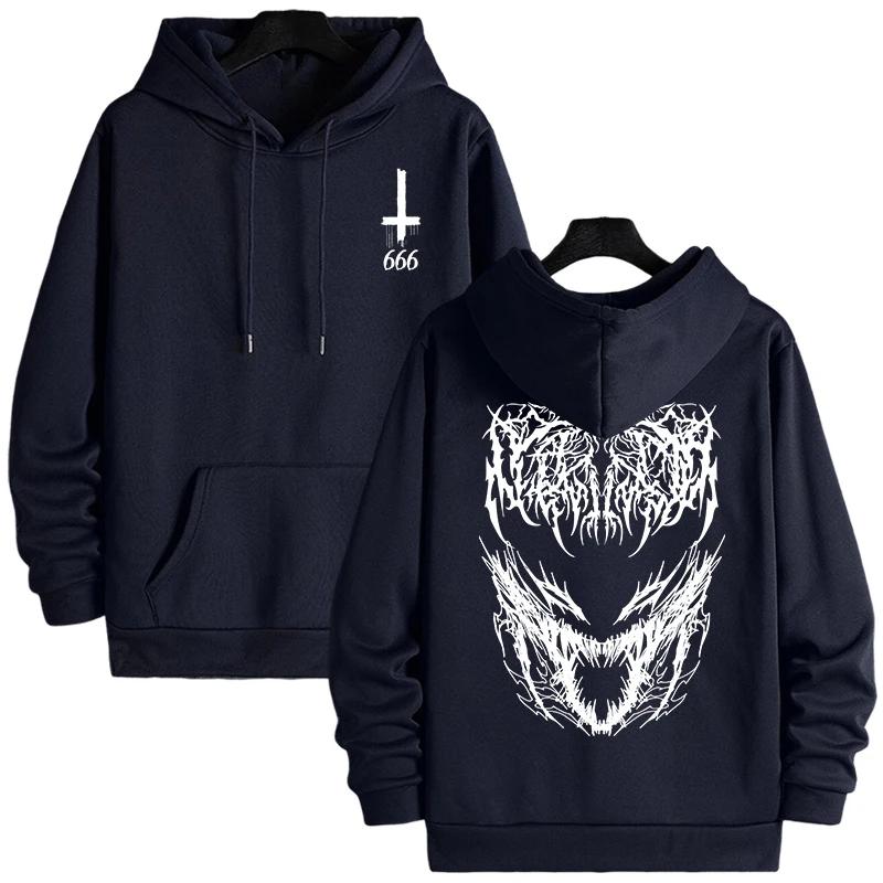 Autumn Winter Daily Casual Sporty Outwear Male Urban Fashion Top 2025 Hot Sale Men's Hooded Sweatshirt Satan 666 Printed Hoodies