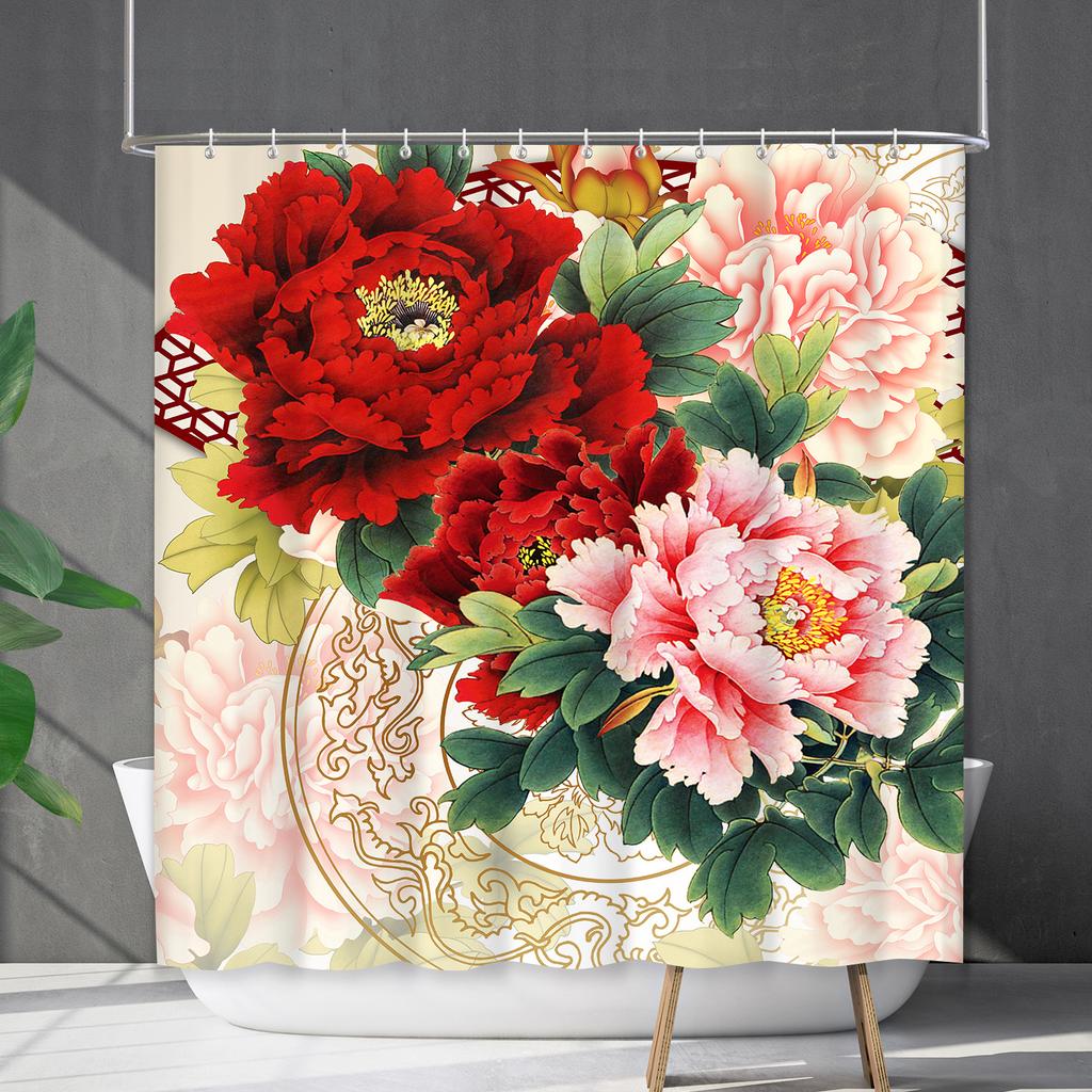 Shower Curtain Waterproof And Mildew-Proof 3D Digital Printing Plant Flower Plant Shower Curtain Bathroom Partition