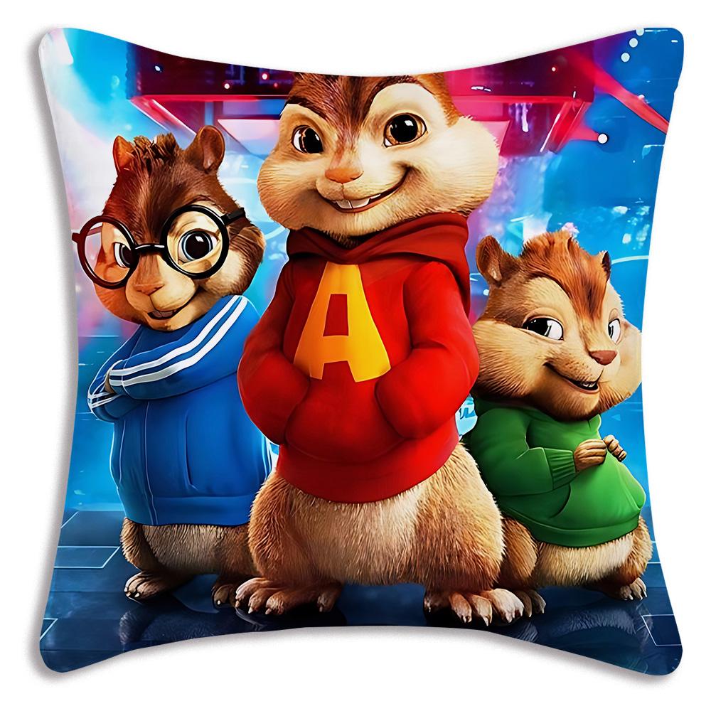 Anime Alvins and the Chipmunks Pillow Covers Cartoon Sofa Decorative Home Double-sided Printing Short Plush Cute Cushion Cover