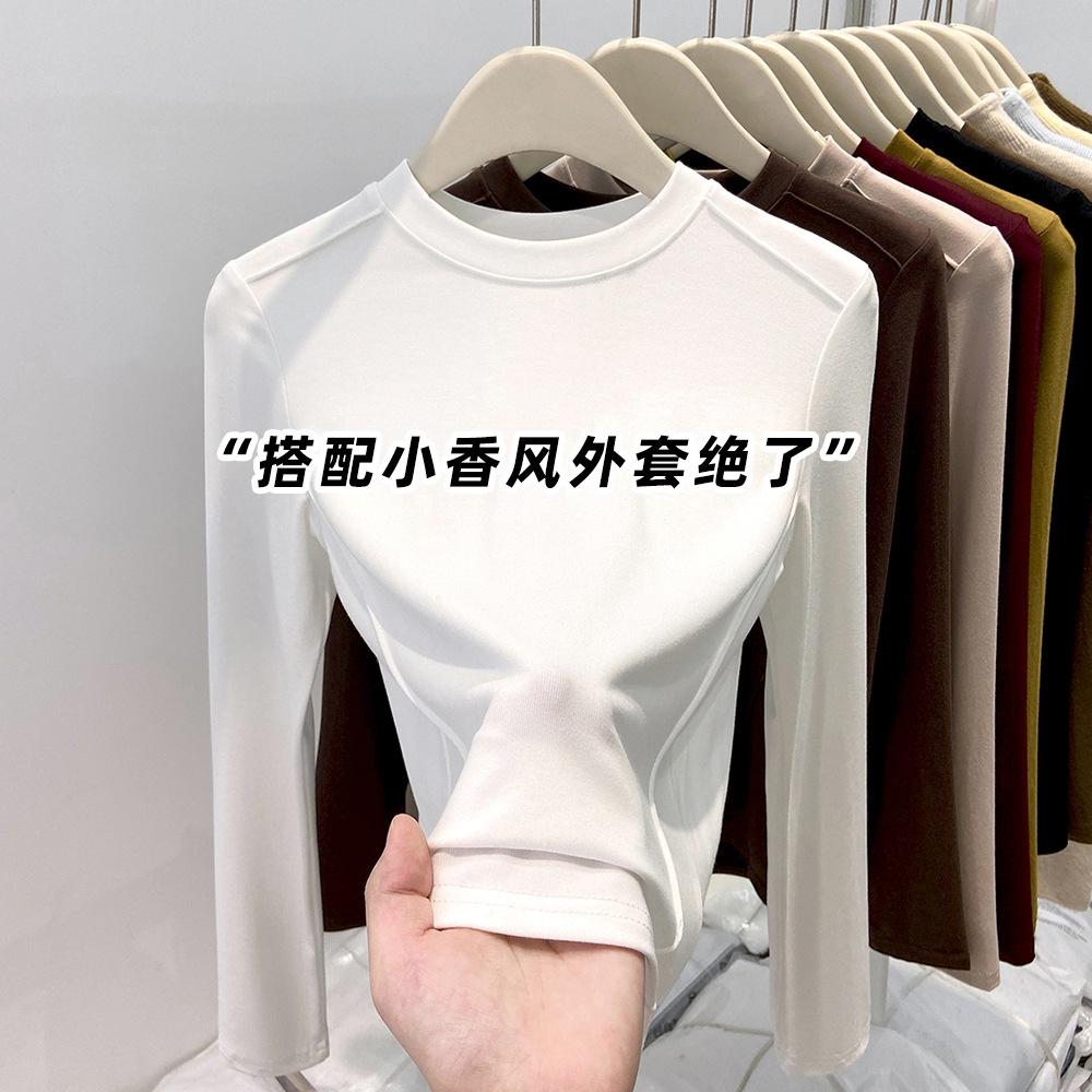 Fleece Thickened Small Stand-Up Neck Bottom Shirt Women's Spring Angora Red Inner Long Sleeve T-Shirt Top