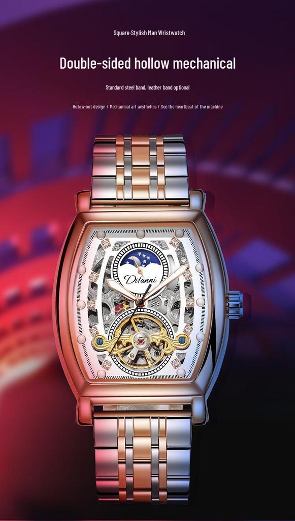 Orologio Automatico Tourbillon da Uomo Durenwei - Forma a Barile, Design Cielo Stellato Giorno/Notte