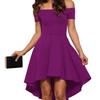 Elegant Women Short Sleeve Off Shoulder High Low Skater Cocktail Formal Dress
