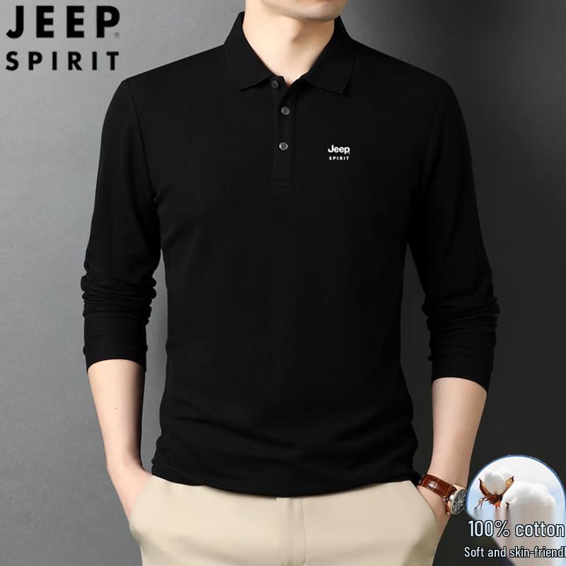 JEEP SPIRIT Men's Pure Cotton Long-Sleeve Polo Shirt