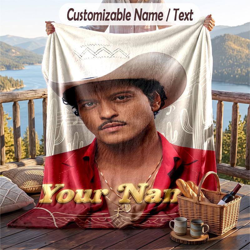 Personalized Flannel Throw Blanket,Bruno Mars Custom Printed Name, Cozy Plush Blanket For Home Use