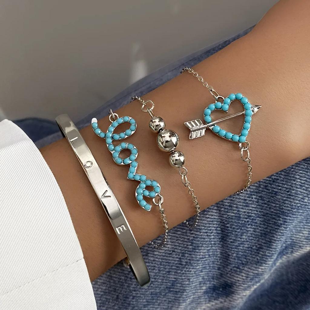 A Suit of Vintage Simple Snake Chain Metal Bracelet Set for Woman Hip Hop Individuality U Shape Bracelet Paty Jewelry Gifts