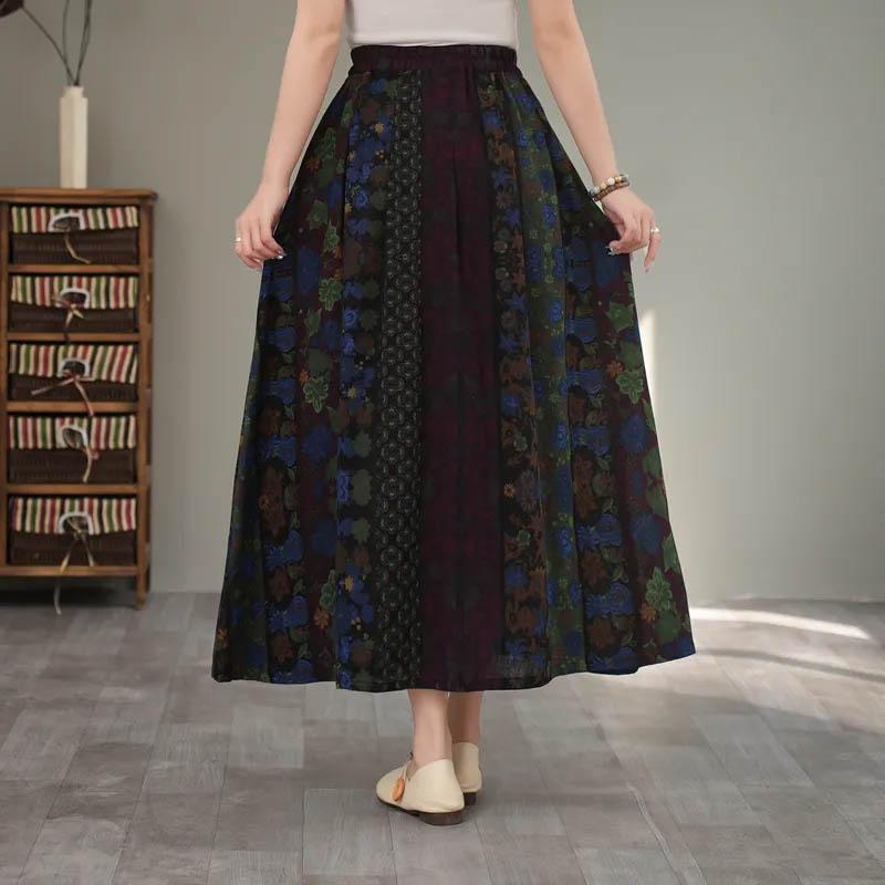 Skirt for Women Casual Vintage Floral Elastic High Waist Long Loose Trousers Stretchy Slim Skirt