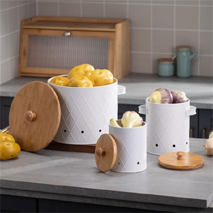 Vintage Style Potato Onion Garlic Storage Container with Ventilation Holes Space Saving Kitchen Storage Bins