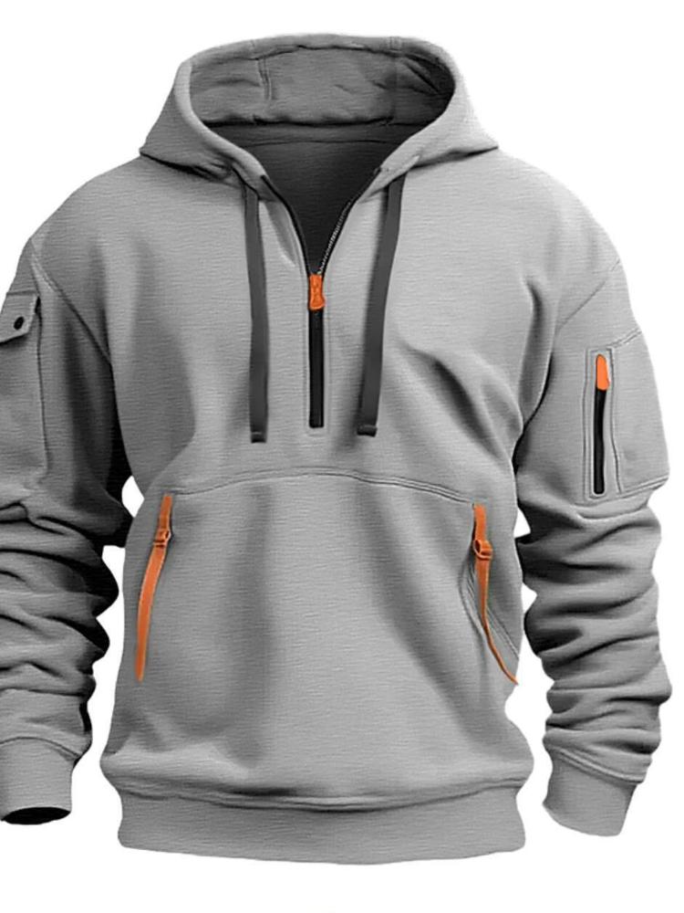 Autumn Wnter Men's Leisure Sports multi-zip arm Pocket hoodie Jumper Hoodie