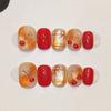 10Pcs Handmade Christmas Cat Eye Press On Nails Red Short Square Round Fake Nail Tips With Snowflake Tree Design Cute Art