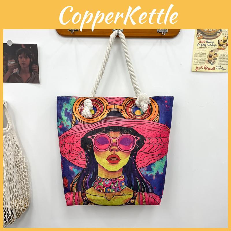Women Print Handbag Large Oxford Canvas Casual Shoulder Bag For Daily Use