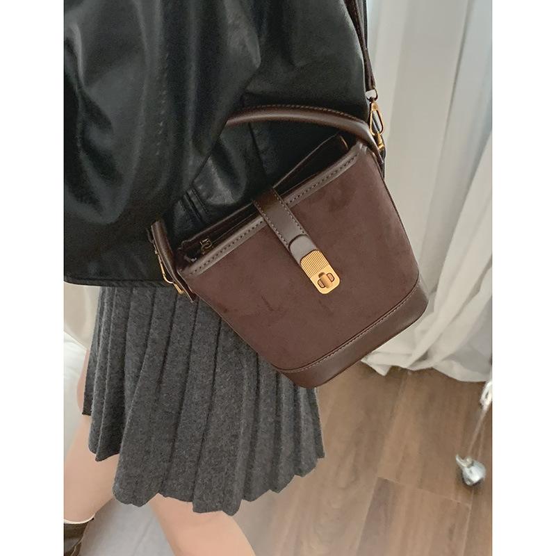 Tooxika Women's New Fashion Suede Handbag Retro Bucket Bag Simple Versatile Shoulder Bag Messenger Bag