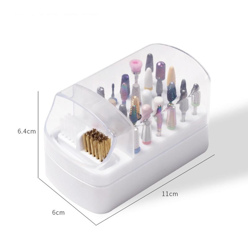 Nail Drill Bits Storage Box with 30 Holes and Cleaning Brush Manicure Salon Grinding Head Holder Nail Art Accessory Organizer