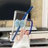 400ml quadratischer Glasbecher mit Strohhalm und Schleifenakzent Hitzebeständiger Wasserbecher für verschiedene Getränke