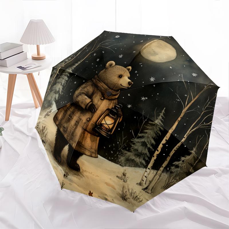 Little Bear Theme pattern, automatic folding umbrella, portable and foldable design, 8 ribs, a Christmas or birthday gift.