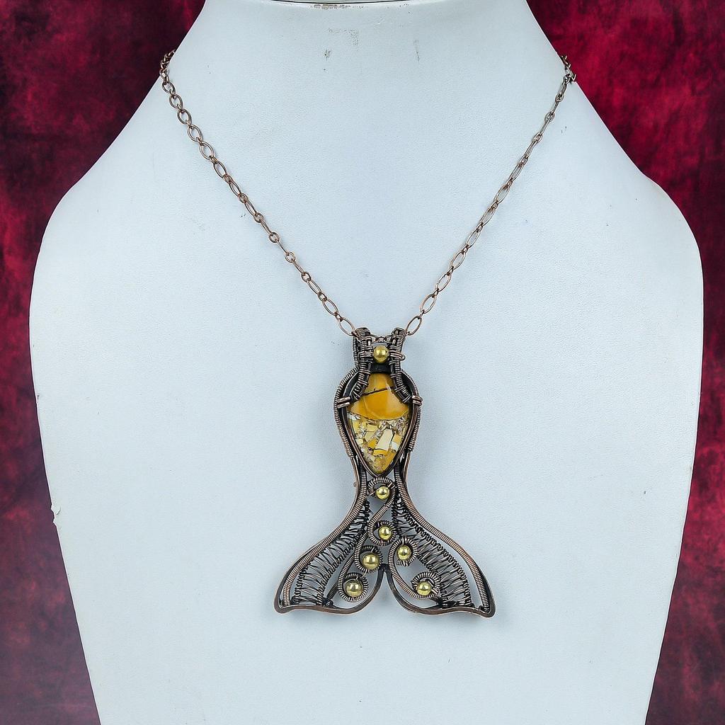 Brecciierter Mookait Edelstein Anhänger Fisch Schmuck Kupferdraht Gewickelter Anhänger