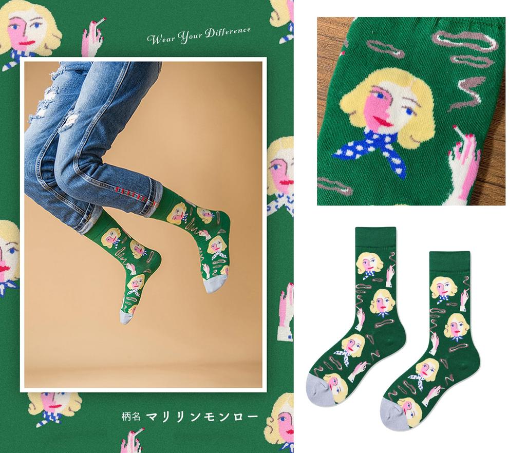 Délka posádky Unikátní Květinová High Crew All Marilyn Set [ETSMON] Ponožky, Dámské Ponožky, Stylové, Designové, Pružné, Prodyšné, Vzor, Barevné, Délka,