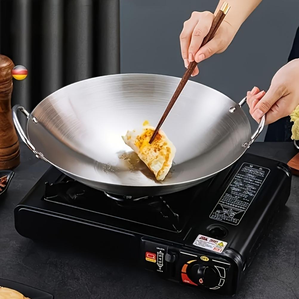 Stainless Steel Wok with Two Handles Multi Functional Wokes Pans Rust and Scratch Resistant Wokes Pans Kitchens Accessories