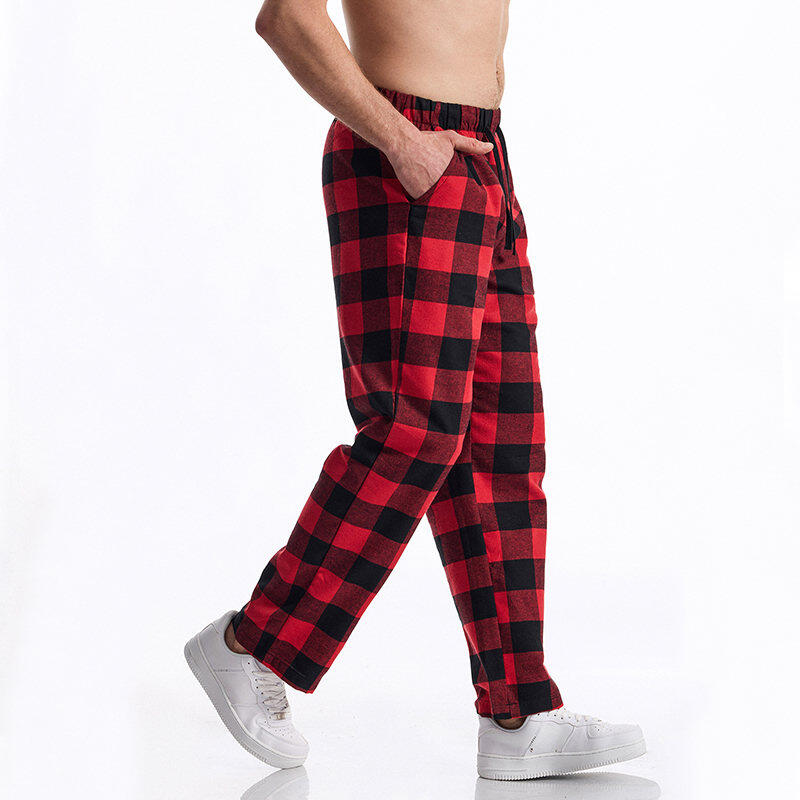 Men's Casual Pants Summer Autumn Checkered Print Pants Loose Fit Elastic Waistband with Drawstring Stylish and Comfortable