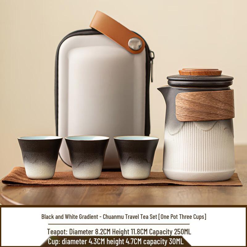Portable Ceramic Gongfu Tea Set - 1 Pot, 3 Cups