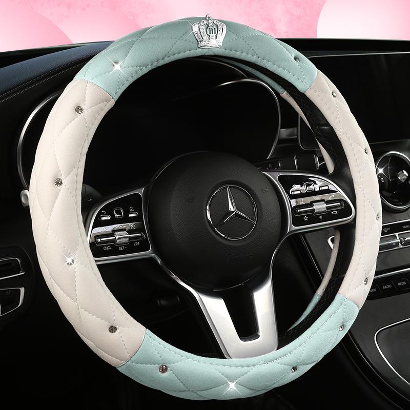 All-Season Suede Steering Wheel Cover with Rhinestones and Crown for Cars, Trucks & SUVs