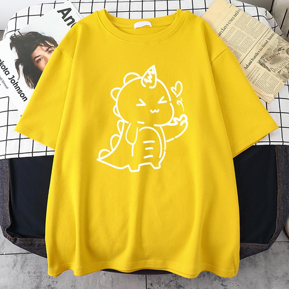 Love Cartoon Little Dinosaur Pattern Women T Shirt Street Casual Plus Size Tops Cotton Fashion Tee Summer Hip Hop Short Sleeve