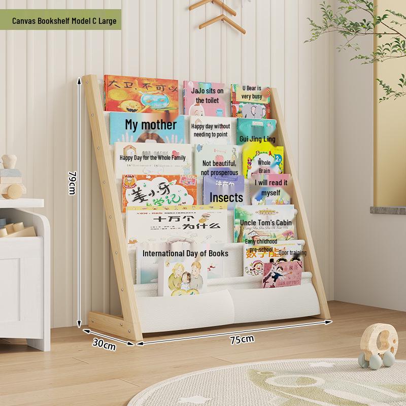 Mehrschichtiges Kinder-Bücherregal aus Massivholz mit abnehmbarem Stoff, Standregal für Kindergarten und Baby-Bücher