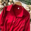 Spring French Design Sense Elegant Shirt Women Aesthetic Elastic Belt Waist Slim Short Blouse Female New Fashion Solid Retro Shirt Joker