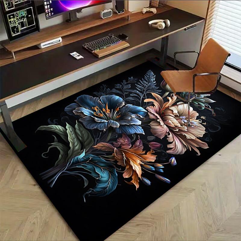 1pc Floral Artwork Carpet Anti Slip Polyester Floor Mat for office.Bedroom