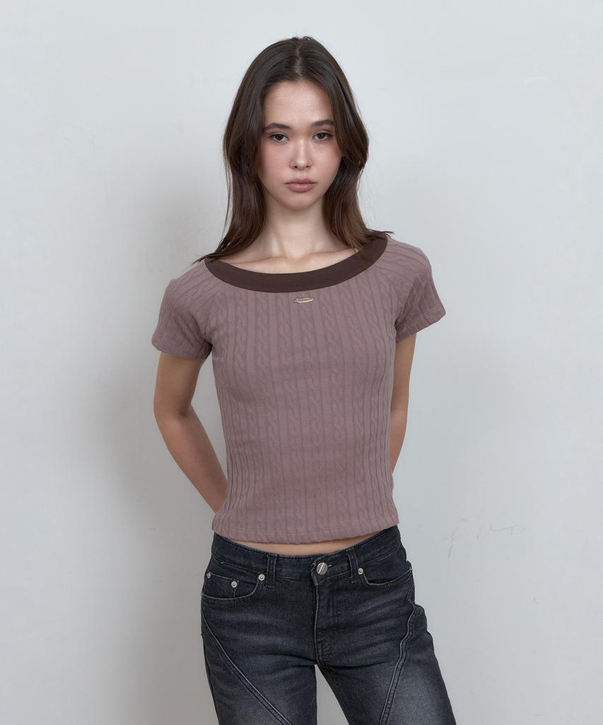 Kyuliti C Cable Boat-Neck T-Shirt_Brown