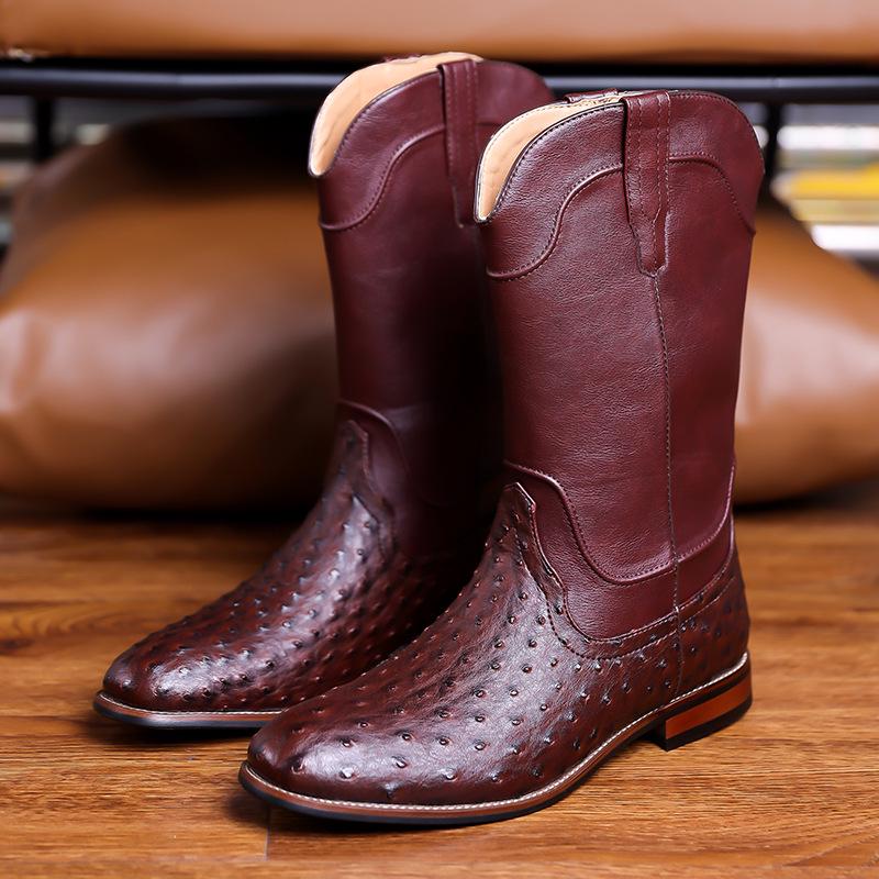 Ostrich Pattern Men`s Western Cowboy High
