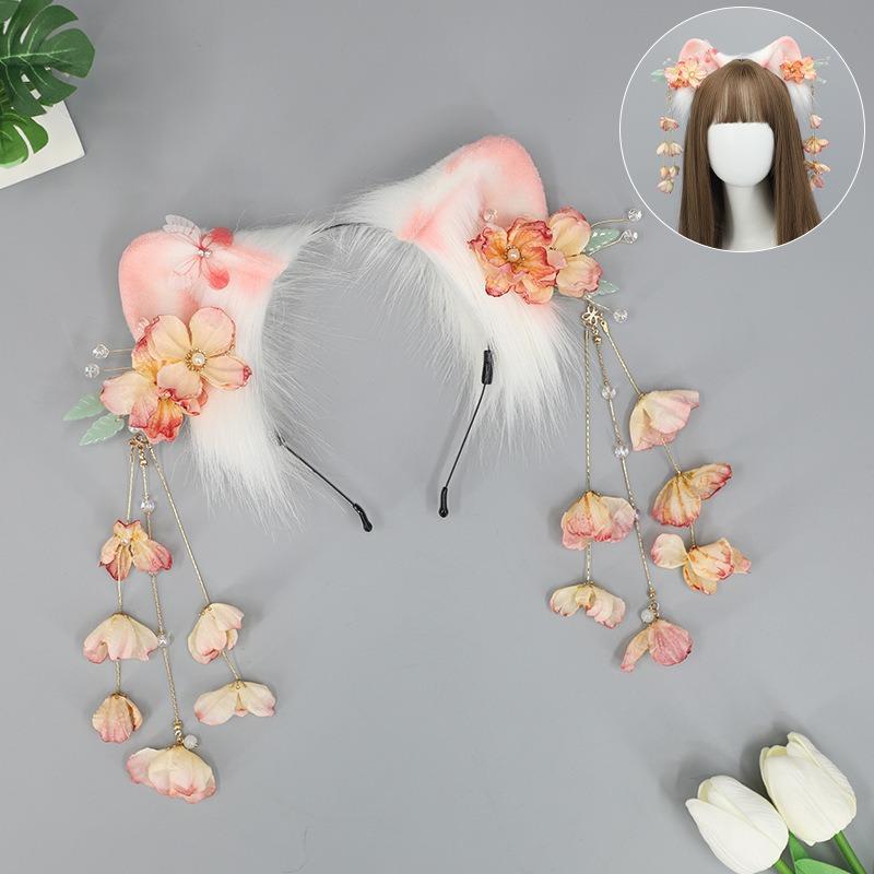 Chinese Niang Fringed Cat Ear Headband Olita Hanfu Animal Ear Cos Accessories Antique Cat Ears Cat Tail Set