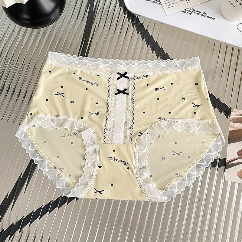Damen Frühling und Herbst Spitze Floral Baumwolle Bequem Antibakteriell Unterteil Hüftfrei Mittelhoch Taillierte Unterwäsche