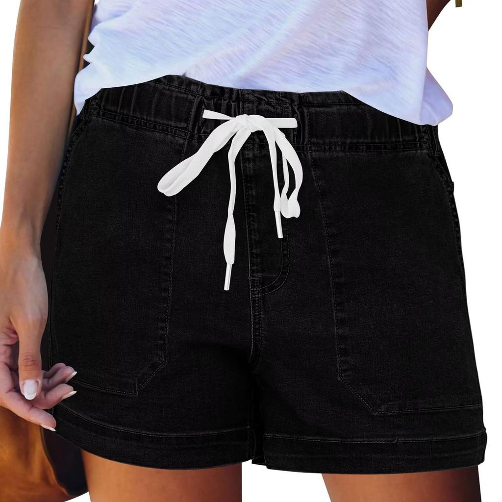 Dámské džínové kraťasy, letní ležérní džínové kraťasy s vysokým pasem a ohrnutým lemem pro juniory, sexy ležérní kraťasy