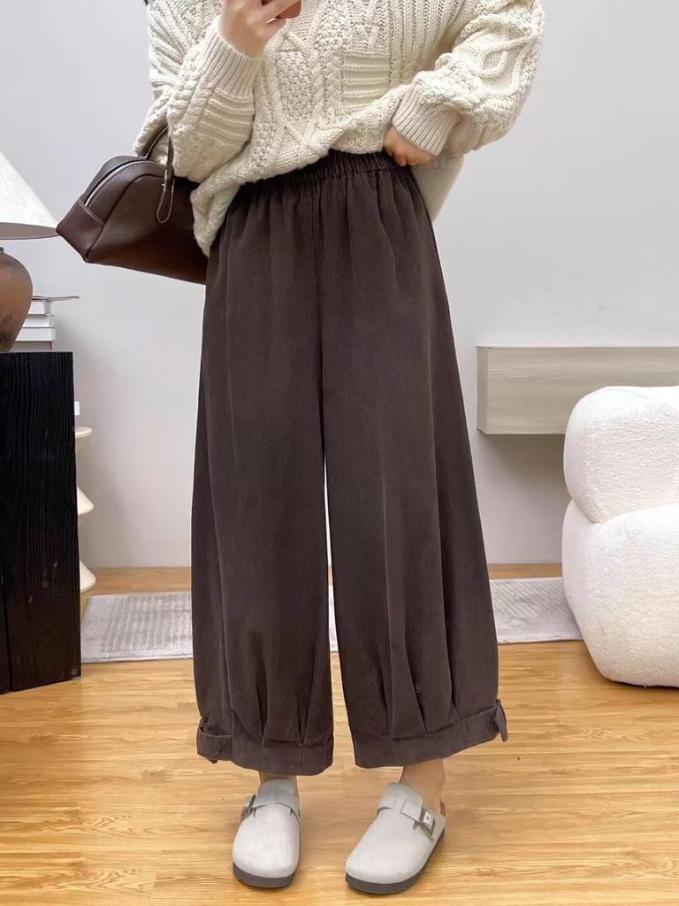 Johnature Japanese Corduroy Wide-leg Pants Women Autumn Loose Versatile Casual Retro Corset Pressed Pleated Pants