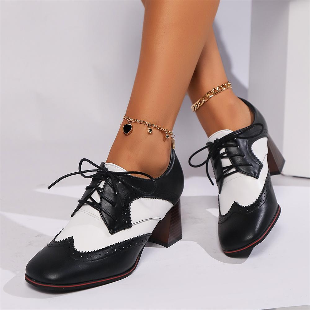 Fashion 2025 Autumn Women Oxford Lace Up Shoes Vintage Round Toe Women Ankle Boots England Style high heels Ladies Chaussure femme 35-43
