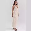 Elegant 3d Flower Halter Long Dress Women Slim Sleeveless Backless Pleated Holiday Dresses 2024 Summer Lady Solid Cotton Robes